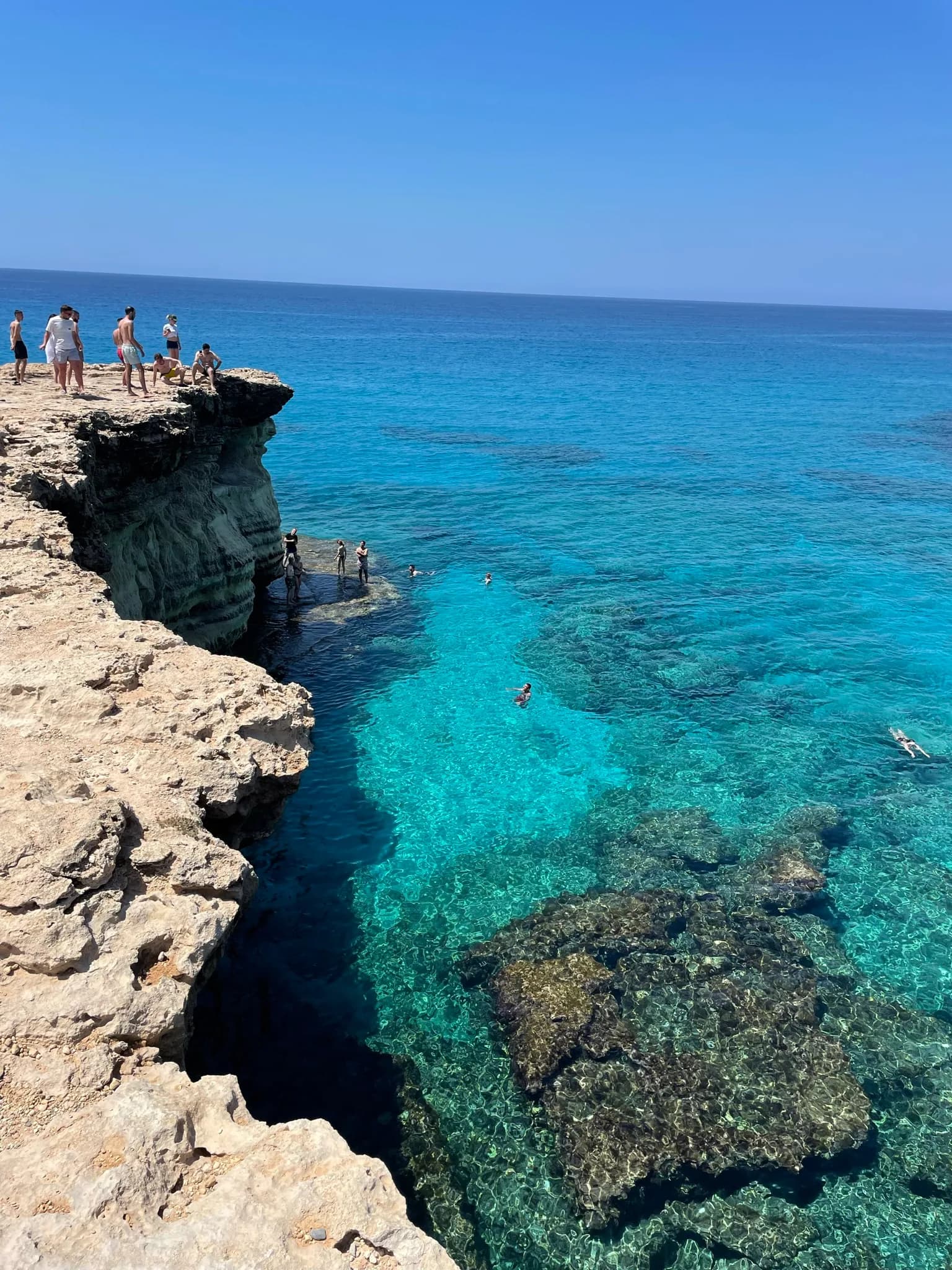 Turquoise water langs de Sea Caves bij Cape Greco