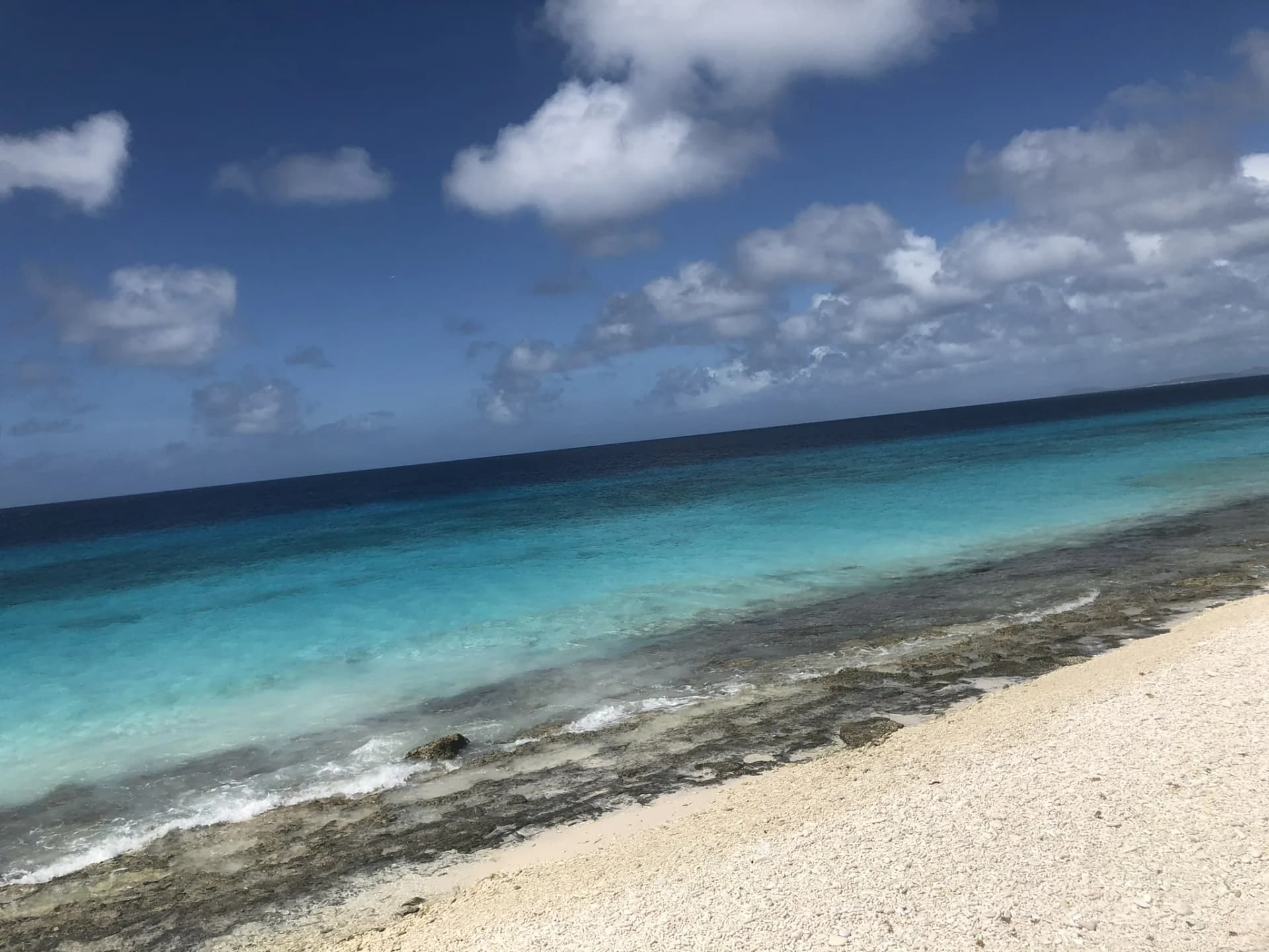 Rotsachtige kust met helder turquoise water op Bonaire