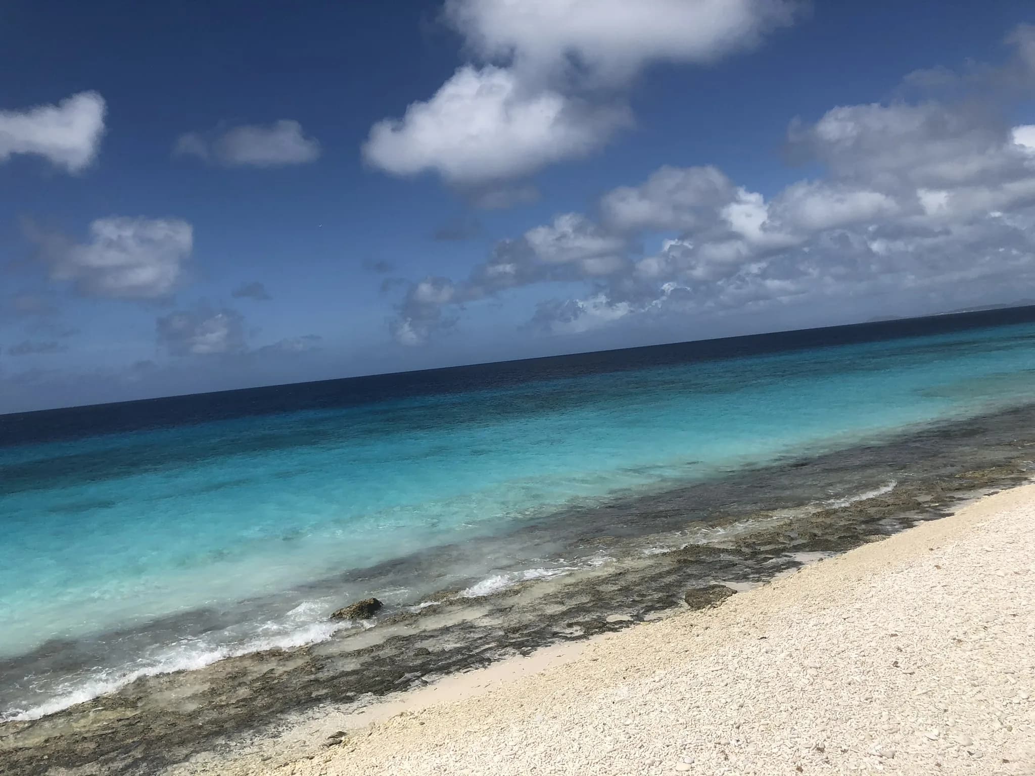 Rotsachtige kust met helder turquoise water op Bonaire