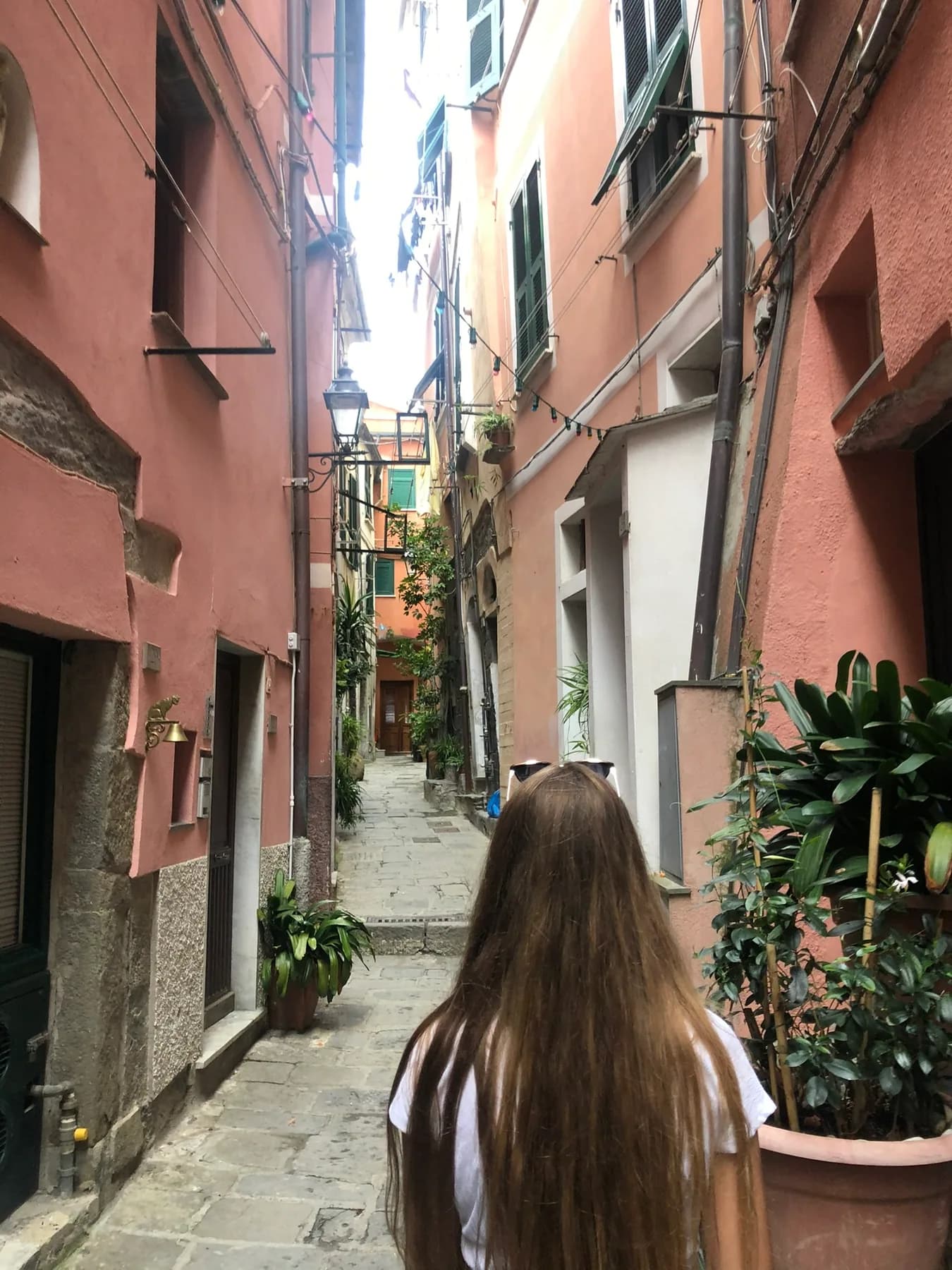 Smalle straat tussen kleurrijke gevels in Cinque Terre